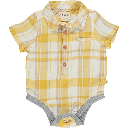 Helford Short Sleeve Button Down Bodysuit - Gold Plaid by Me & Henry FINAL SALE