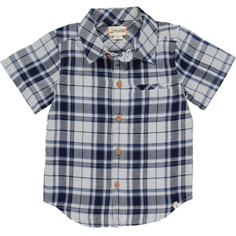 Newport Short Sleeve Button Up - Navy/White Plaid by Me & Henry