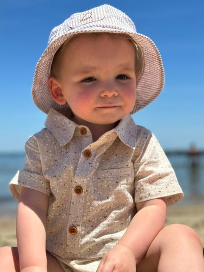 Helford Short Sleeve Button Down Bodysuit - Oatmeal Floral by Me & Henry