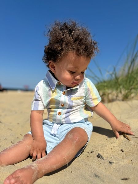 Helford Short Sleeve Button Down Bodysuit - Blue/Yellow/White Stripe by Me & Henry
