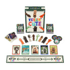 Collection of 'Feelin' Cute' themed items including cards, stickers, and a ruler on a white background.