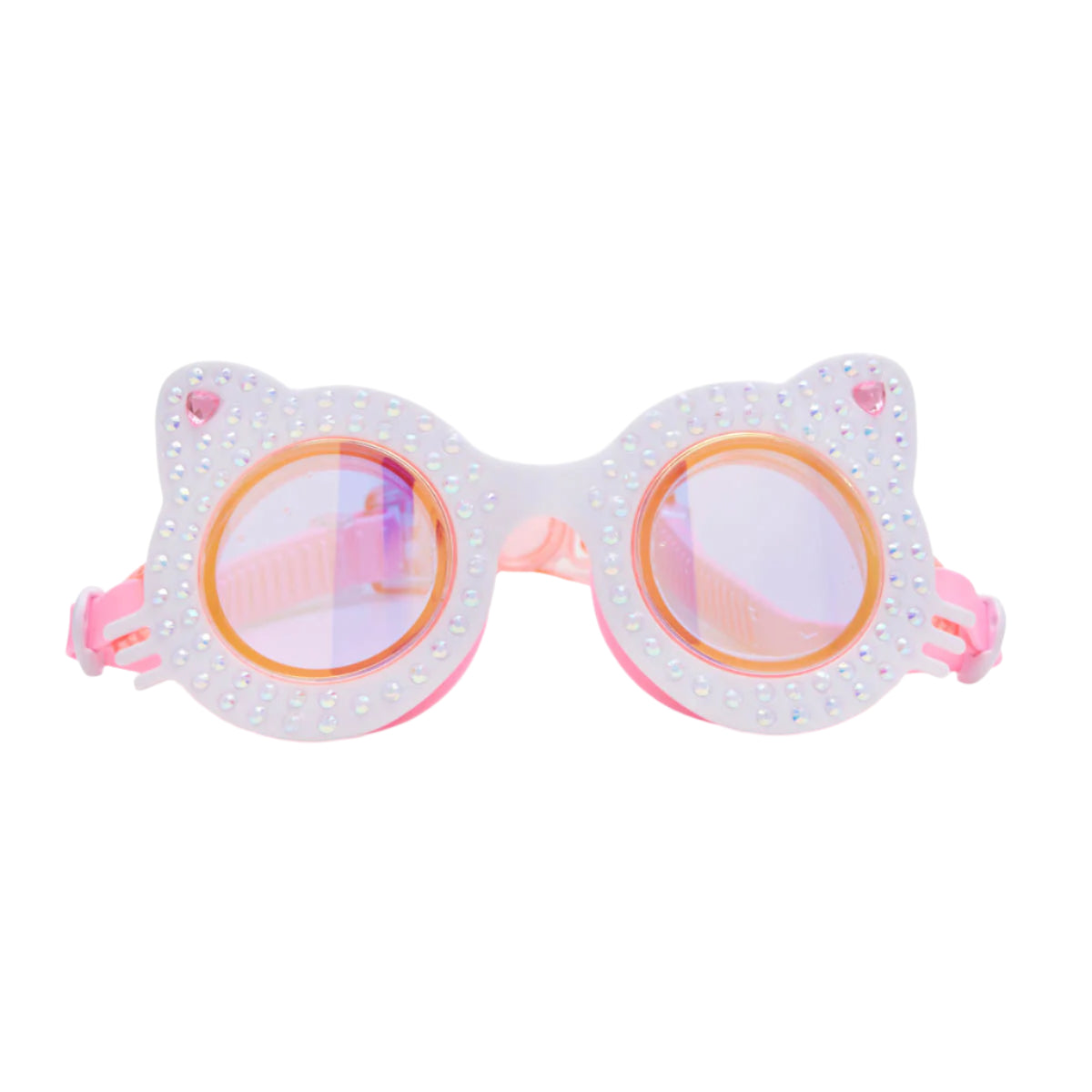 Cat-eye sunglasses with pink and white frame on a white background