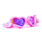 Pink heart-shaped goggles with a white strap on a white background