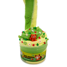 A novelty slime container labeled 'RED PANDA FOREST' filled with two-toned green and yellow slime, topped with a small orange racoon figure and decorated with colorful flower and leaves, on a black background.