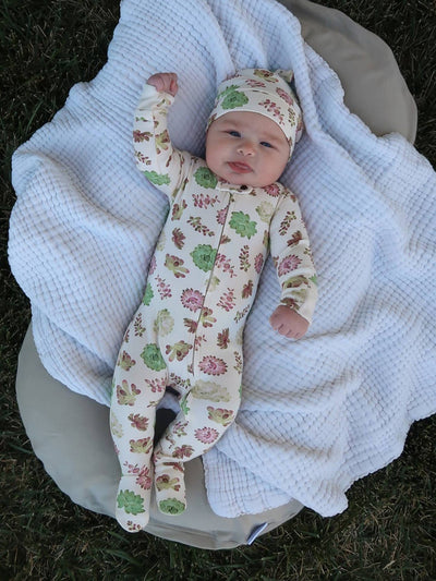Organic 2 Way Zipper Footie - Buttercream Succulents by Loved Baby - FINAL SALE