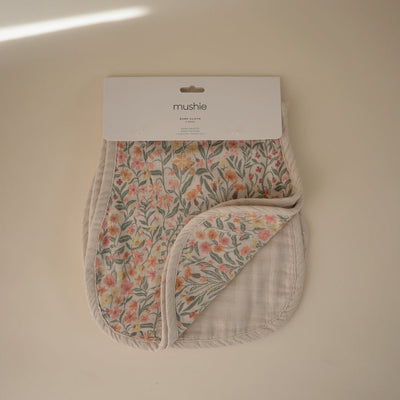 Organic Muslin Burp Cloth 2 Pack - Pastel Blooms/Fog by Mushie & Co