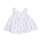 White dress with colorful floral pattern on a white background