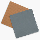 Two textured square samples, one brown and one gray, on a white background.