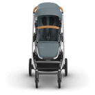 Gray stroller with brown accents on a white background