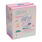 A pink puzzle gift box with a striped top and illustrated fairy-themed artwork on the front, photographed on a clean white background.
