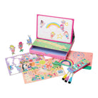 Floss & Rock Magnetic Scene & Doodle Set in the Rainbow Fairy theme, displayed with its open box revealing a reversible play scene, magnet sheets with figures, magnetic pens, and a doodle board.