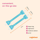 Blue oogiebear ear cleaning tool with features highlighted on a white background