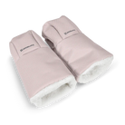 A pair of light pink winter boot covers with white fleece lining, featuring the Lippibaby brand logo on the cuff, shown on a clean white background.
