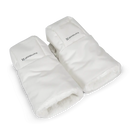 A pair of white Upposity padded sleeve protectors with soft fleece lining, shown on a clean white background.