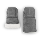 Gray baby booties with white soles on a white background
