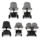 Set of strollers with gray and black seats on a white background