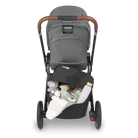 Gray stroller with wooden handle on a white background