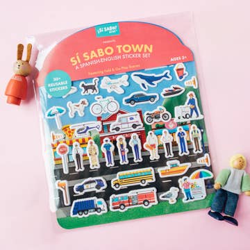 SABO Town sticker set packaging with various stickers on a pink background