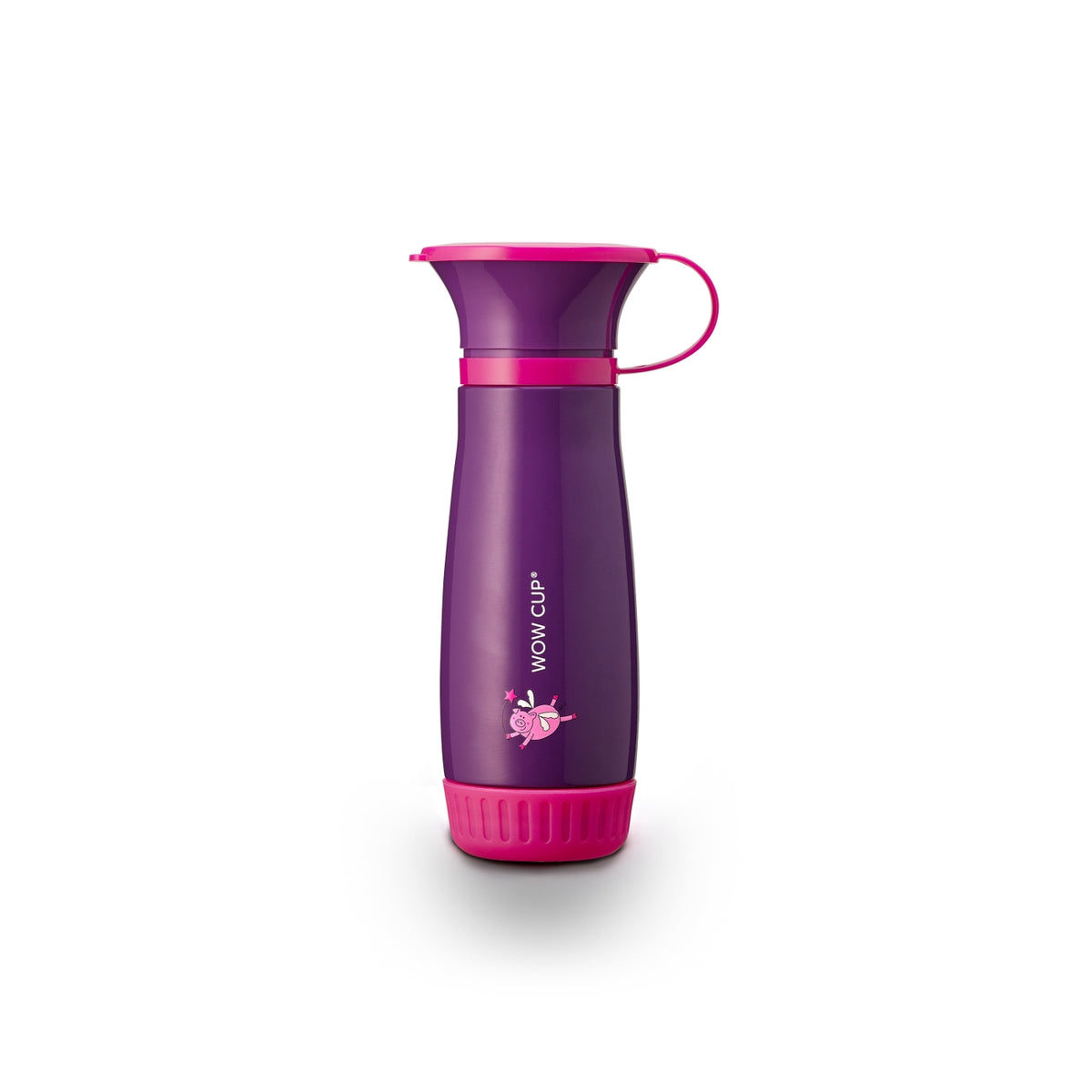 A purple and pink Wavy Cup water bottle with a matching pink lid and carrying loop, shown on a clean white background.
