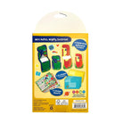 Packaging of stationery items including notecards, envelopes, and sticker sheets on a white background.