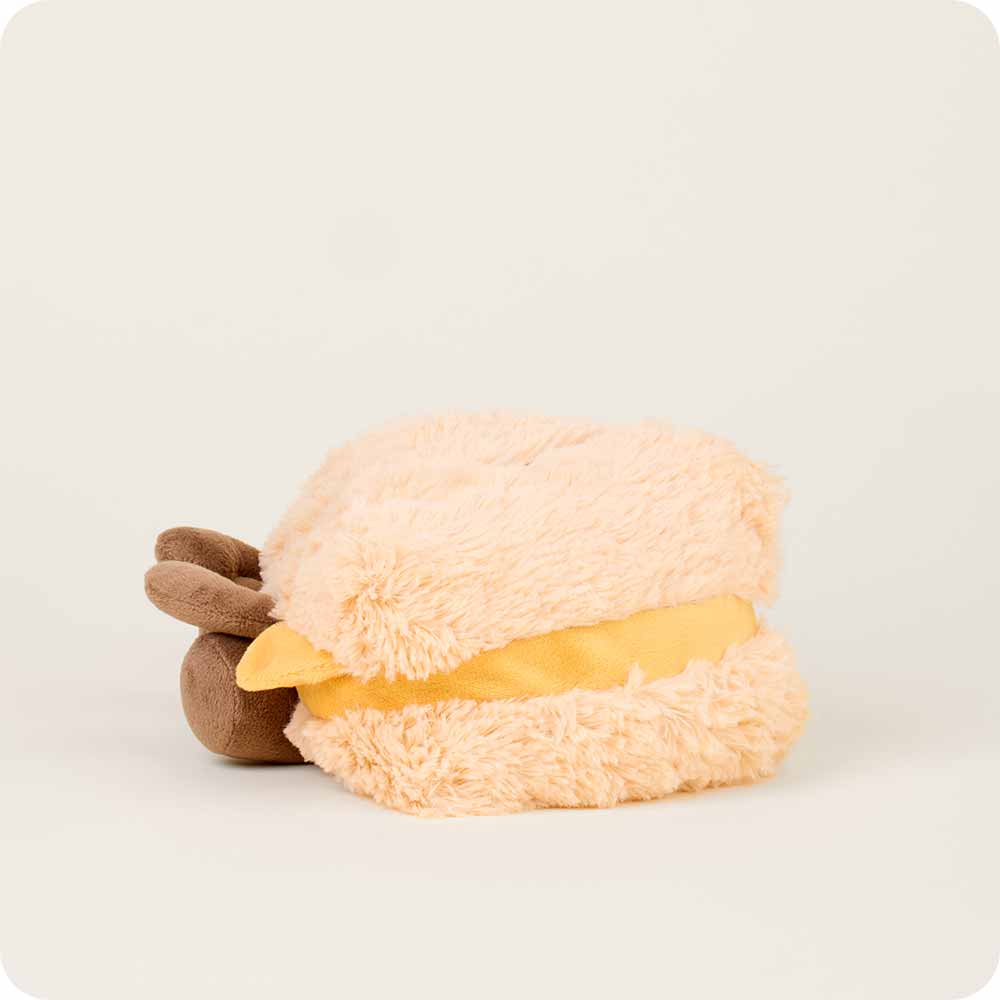 Plush toy resembling a sandwich with a bear character on a white background