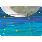 Illustration of a person climbing a ladder towards the moon with stars around, on a blue and white background.