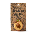 Peach-shaped toy with green stem on a brown packaging with 'Oli & Carol' branding.