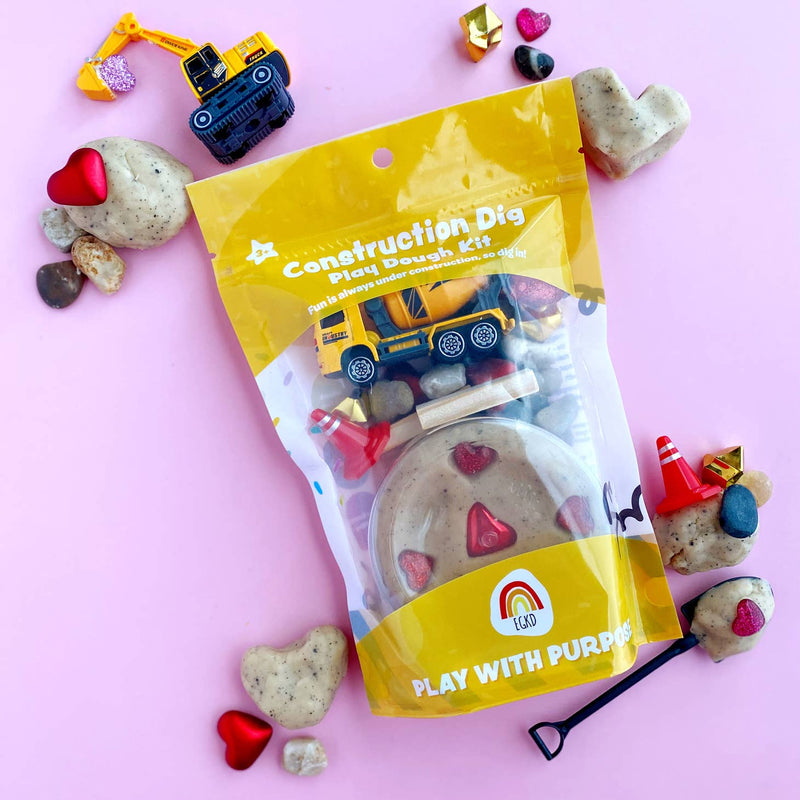 Valentines "I Dig You" Construction Sensory Play Dough Kit by Earth Grown KidDoughs