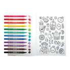 Set of colorful markers with a coloring book featuring cartoon characters on a white background