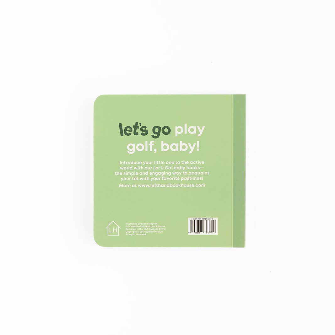 Green packaging with text 'let's go play golf, baby!' on a white background