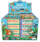 Display box of eeBoo 36-piece mini puzzles with colorful designs on a white background