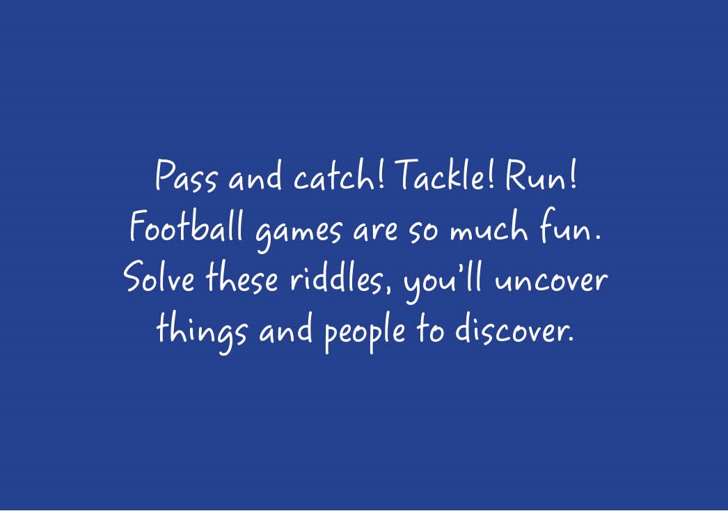 Text on a blue background about football games and riddles.
