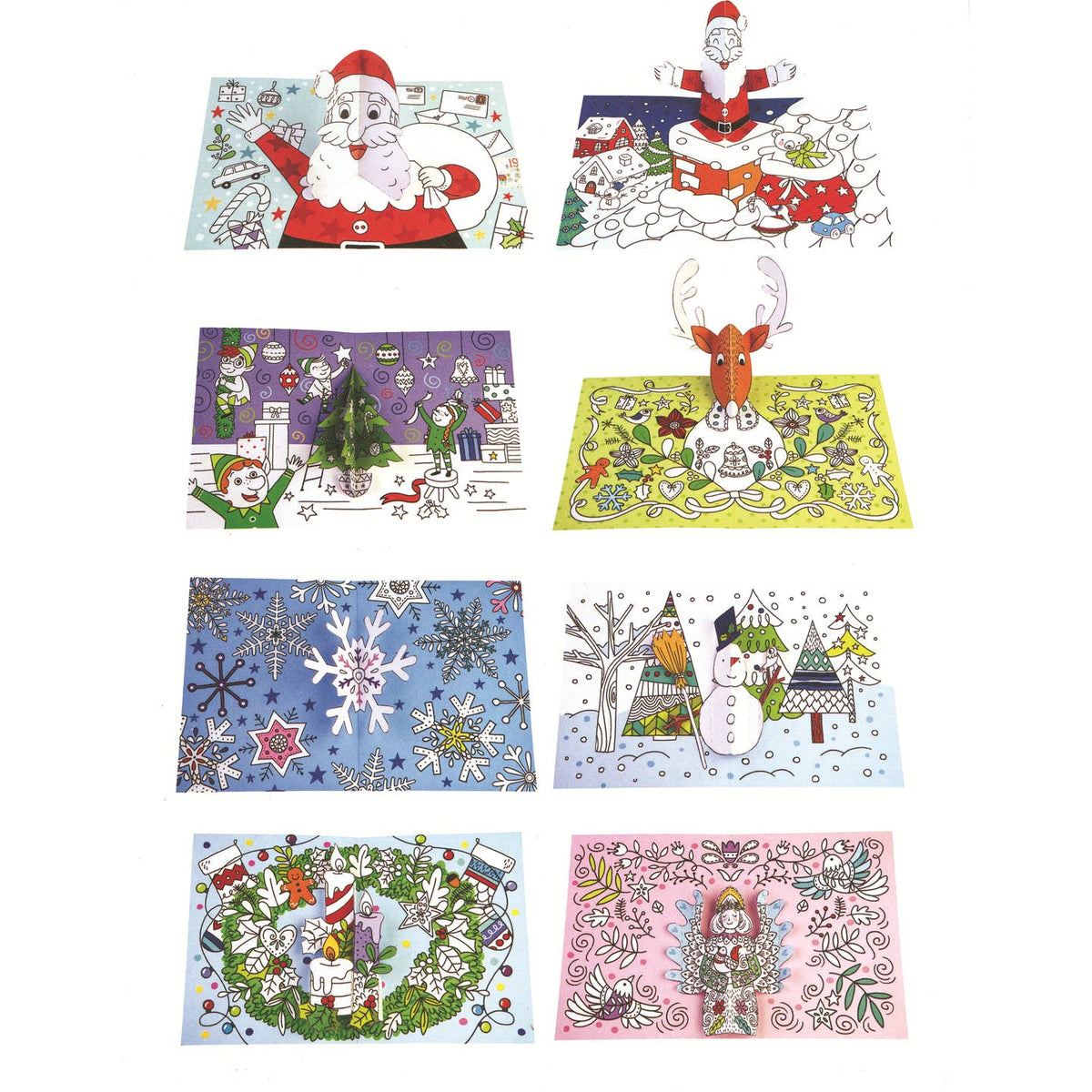 Set of Christmas-themed placemats with various designs on a white background