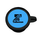Black and blue circular object with 'Talisman' logo on a white background