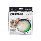 Jellystone Designs Peek a Boo Bag 'Farm Explorer' sensory fidget toy in its original white and black retail packaging, showing the green circular window with white beads and colorful farm-themed elements.