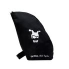 Black bag with a white logo and text on a white background