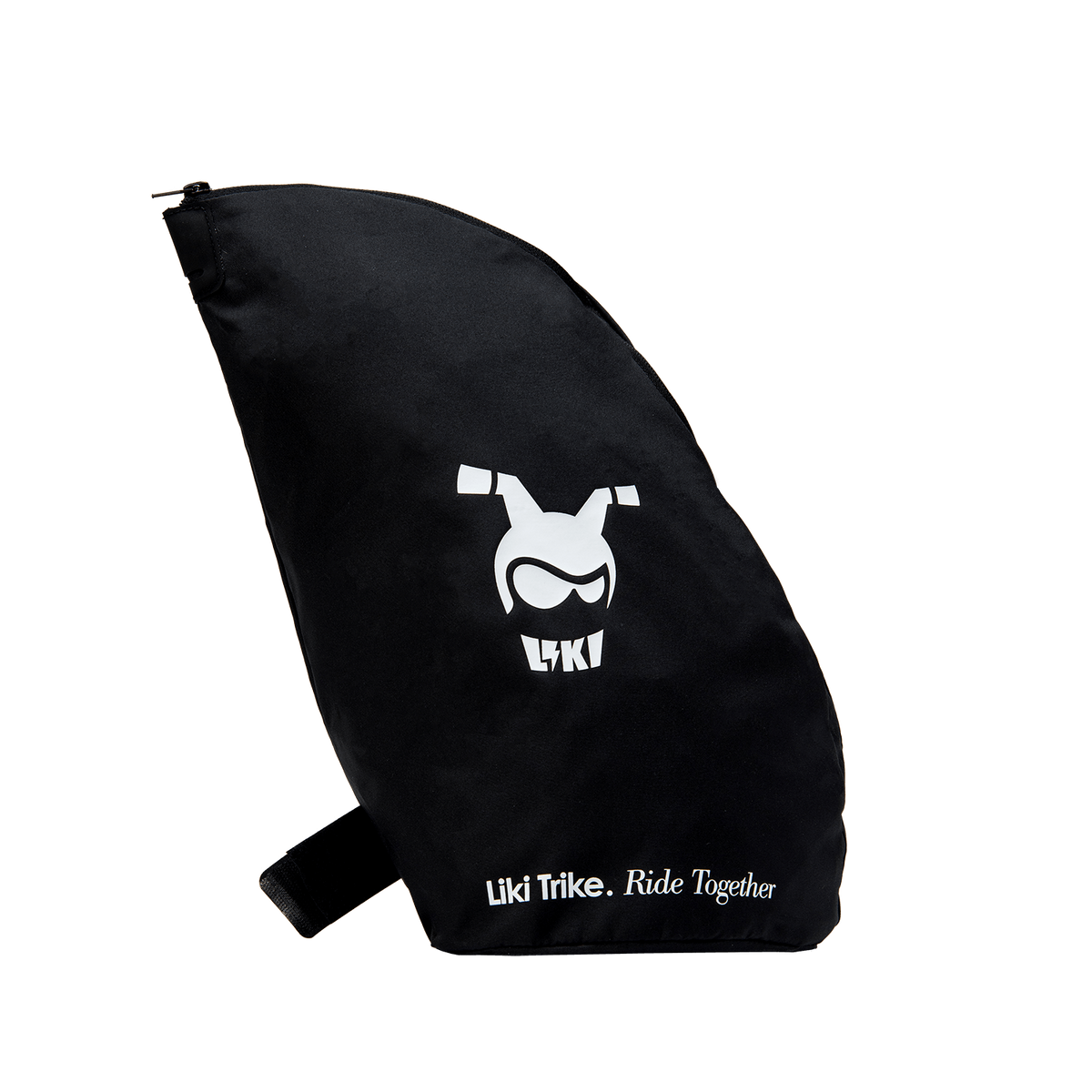 Black bag with a white logo and text on a white background