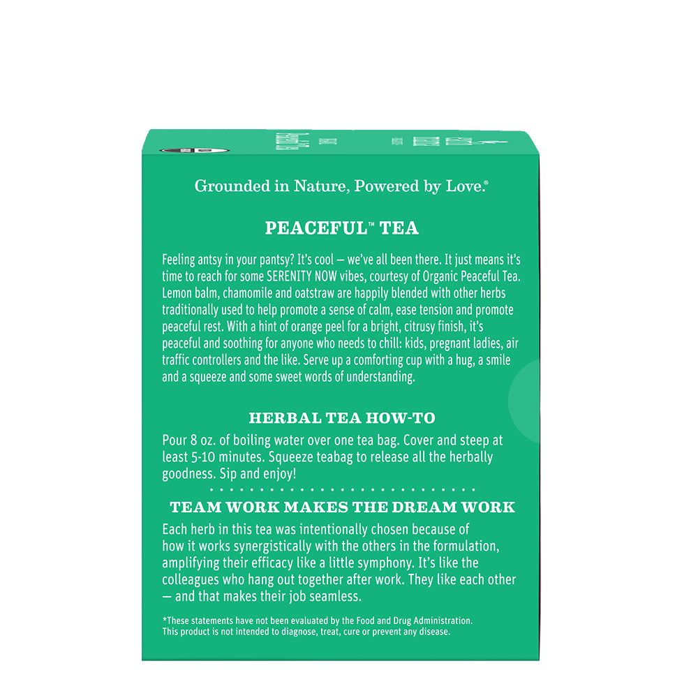 Tea packaging with text on a green background