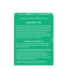 Tea packaging with text on a green background