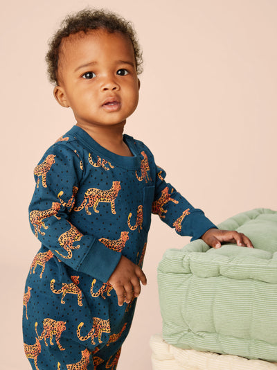 Long Sleeve Pocket Baby Romper - Anatolian Leopards by Tea Collection