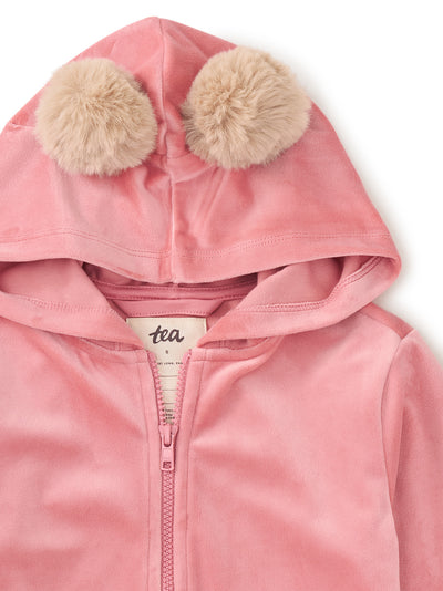 Pom Pom Ear Velour Hoodie -  Mauveglow by Tea Collection