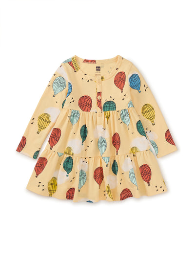 Long Sleeve Tiered Henley Dress - Cappadocia Hot Air Balloons by Tea Collection