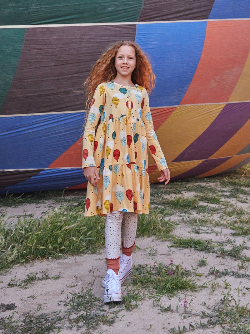 Long Sleeve Tiered Henley Dress - Cappadocia Hot Air Balloons by Tea Collection