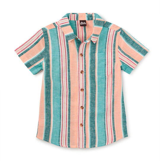 Stripe Button Up Woven Shirt - Cyan by Tea Collection - FINAL SALE
