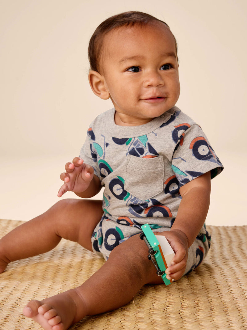 Pocket Shortie Baby Romper - Motocicleta by Tea Collection