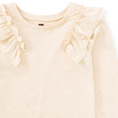 Long Sleeve Lace Trim Top - Oatmeal Heather by Tea Collection