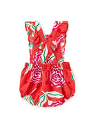 Red floral baby romper on a white background