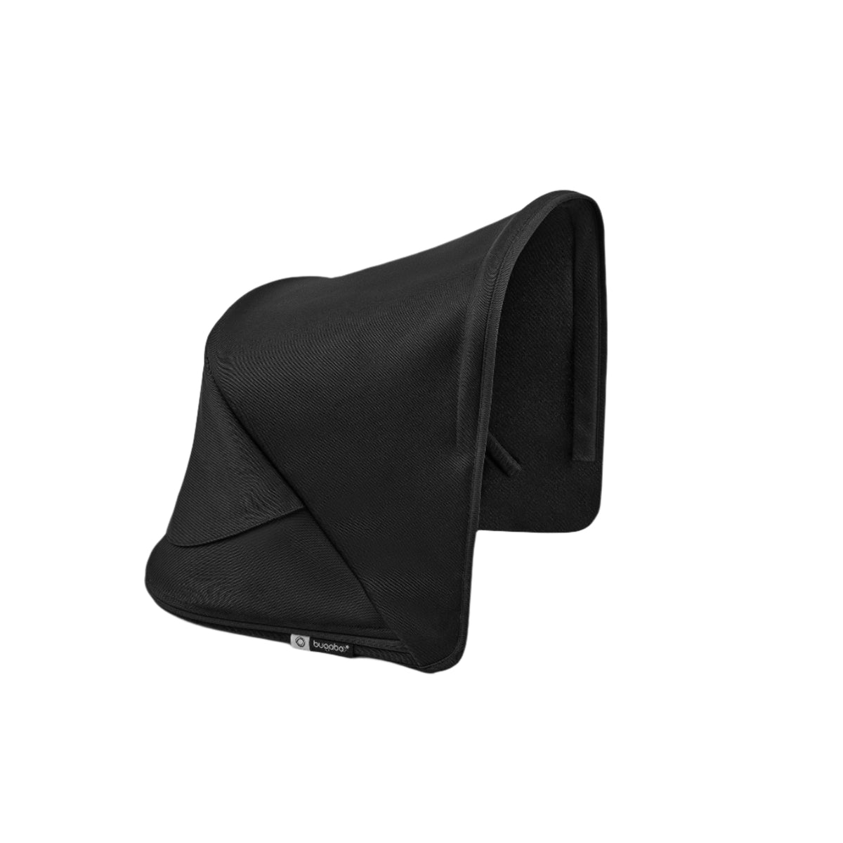 A black textured baby stroller canopy cover with a small white and black 'Bebamour' brand tag, shown on a solid white background.