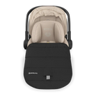 Baby stroller with black footmuff on a white background