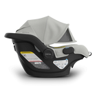 Baby car seat with canopy on a white background